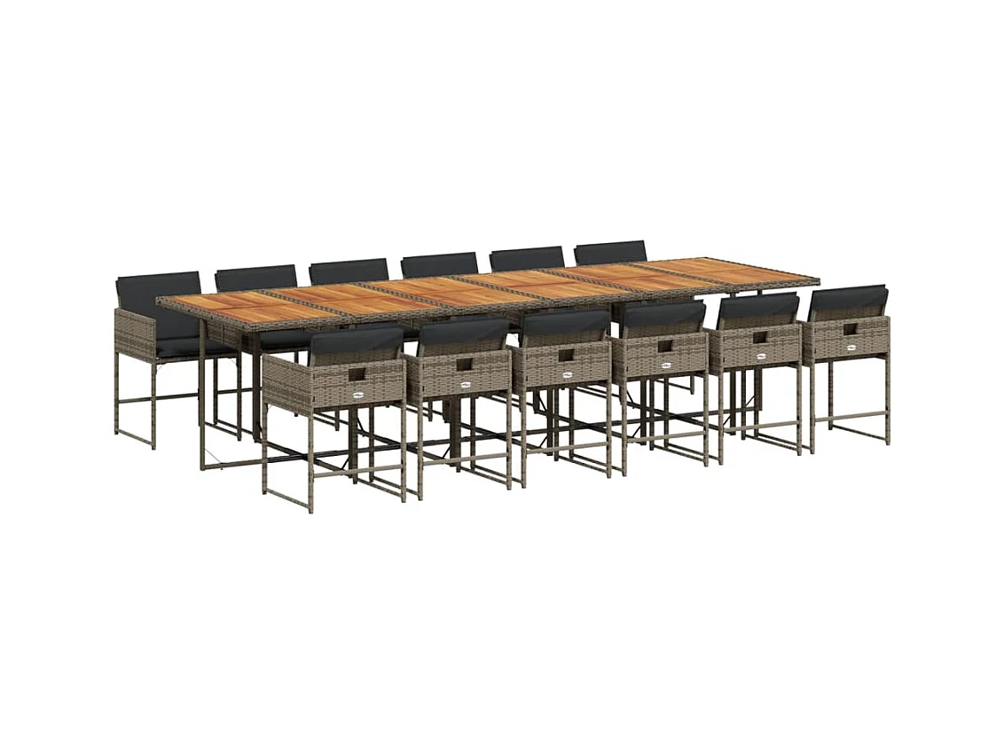 Sener  Ensemble à manger de jardin coussins 13 pcs gris résine tressée