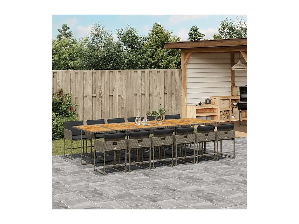 Sener  Ensemble à manger de jardin coussins 13 pcs gris résine tressée