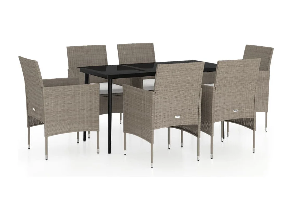 Cesarino  Ensemble à manger de jardin coussins 7 pcs Beige/noir