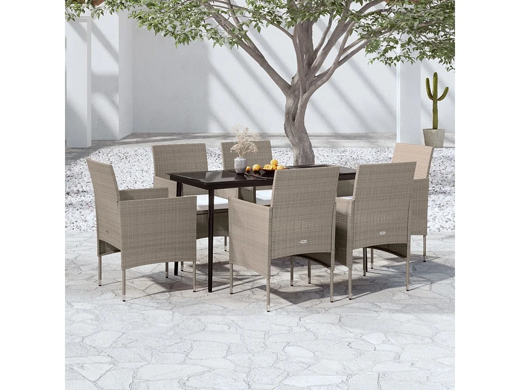 Cesarino  Ensemble à manger de jardin coussins 7 pcs Beige/noir