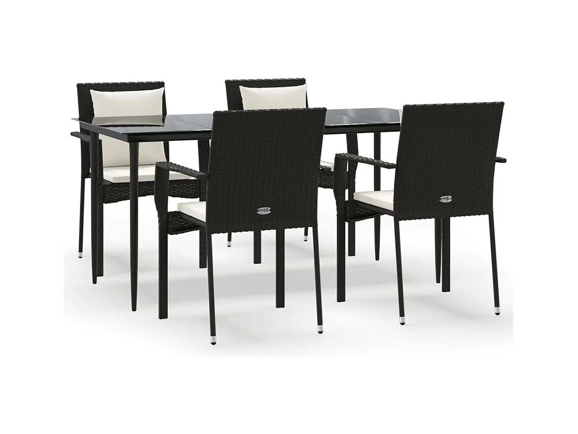 Chelan  Ensemble à manger de jardin coussins 5pcs Noir Résine tressée