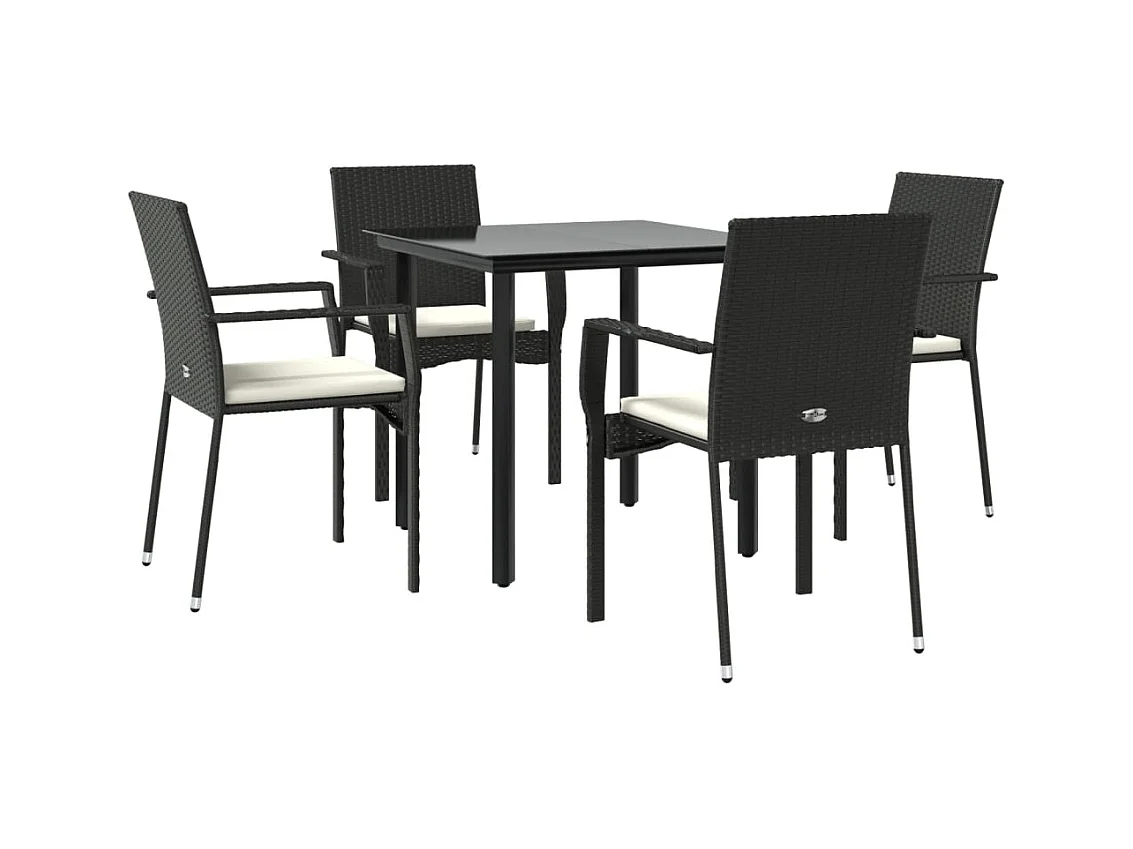 Chelan  Ensemble à manger de jardin coussins 5pcs Noir Résine tressée