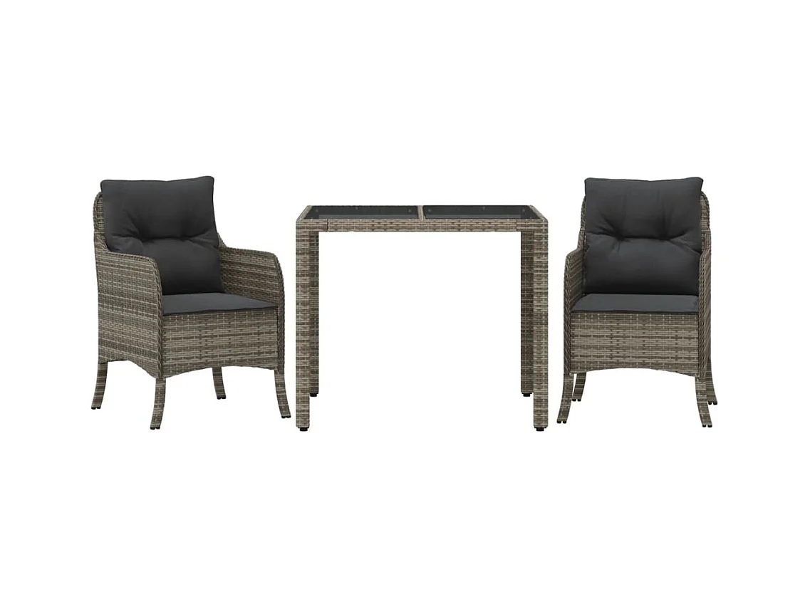 Marco Gianluca  Ensemble à manger de jardin 3 pcs coussins gris résine tressée