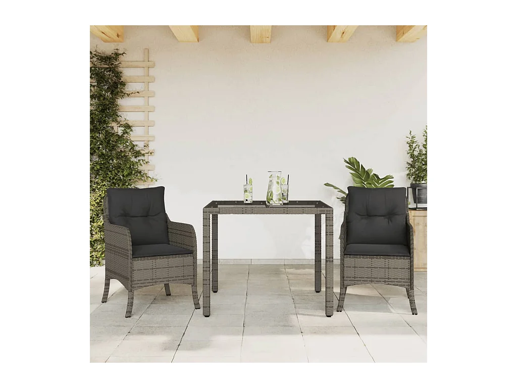 Marco Gianluca  Ensemble à manger de jardin 3 pcs coussins gris résine tressée