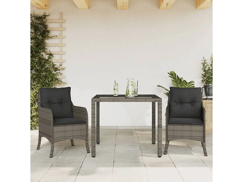 Marco Gianluca  Ensemble à manger de jardin 3 pcs coussins gris résine tressée