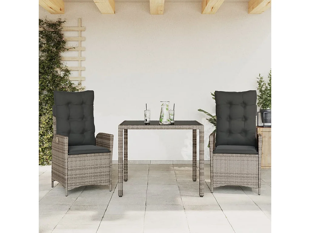 Chris David  Ensemble à manger de jardin 3 pcs coussins gris résine tressée