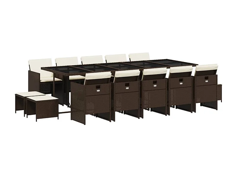 Bonno  Set comedor de jardín y cojines 15 pzas ratán sintético marrón