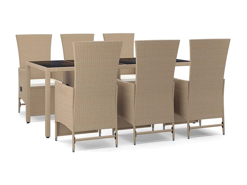 Olryn  Set comedor de jardín 7 pzas con cojines ratán sintético beige
