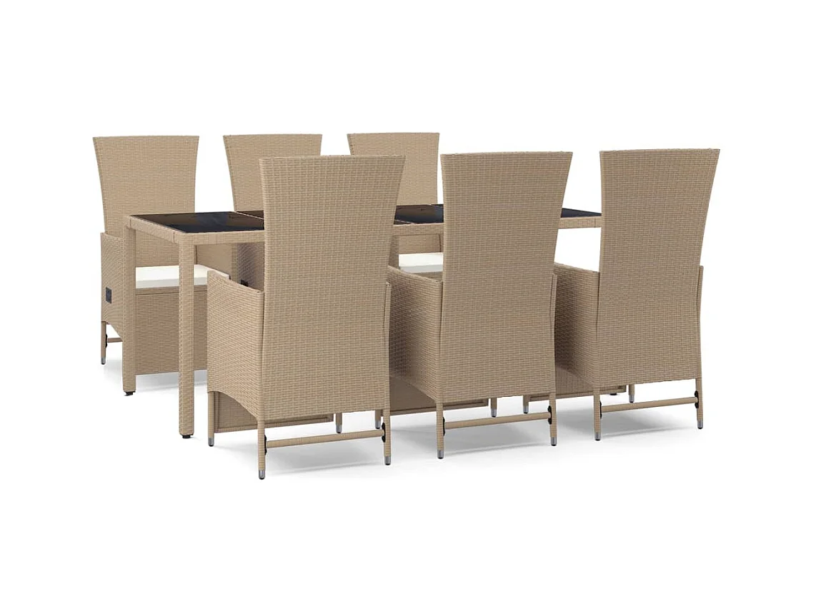 Olryn  Set comedor de jardín 7 pzas con cojines ratán sintético beige