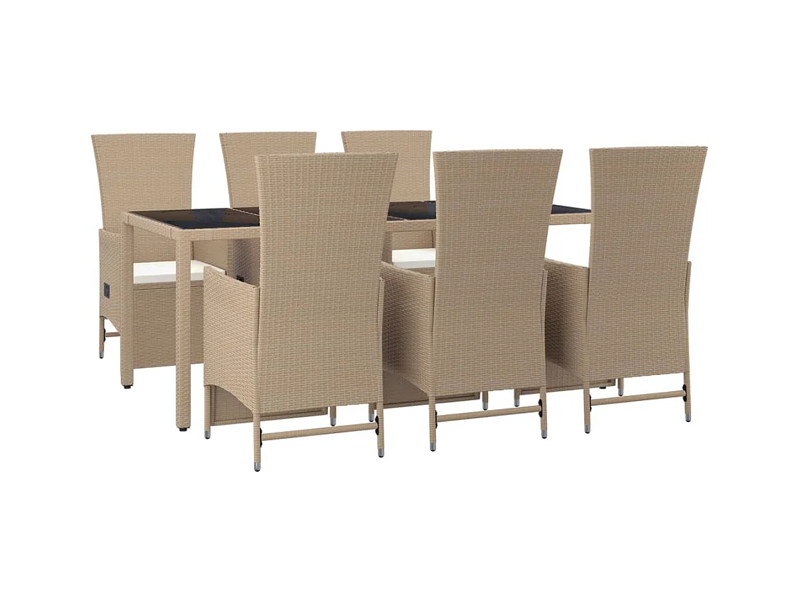 Olryn  Set comedor de jardín 7 pzas con cojines ratán sintético beige