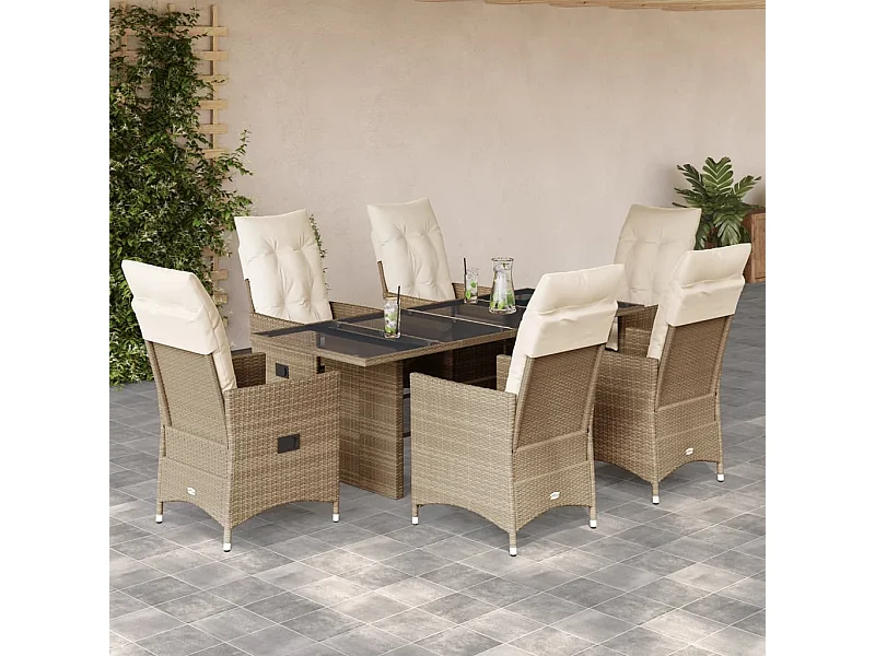 Garden Furniture -  7-delige Tuinset met kussens poly rattan beige