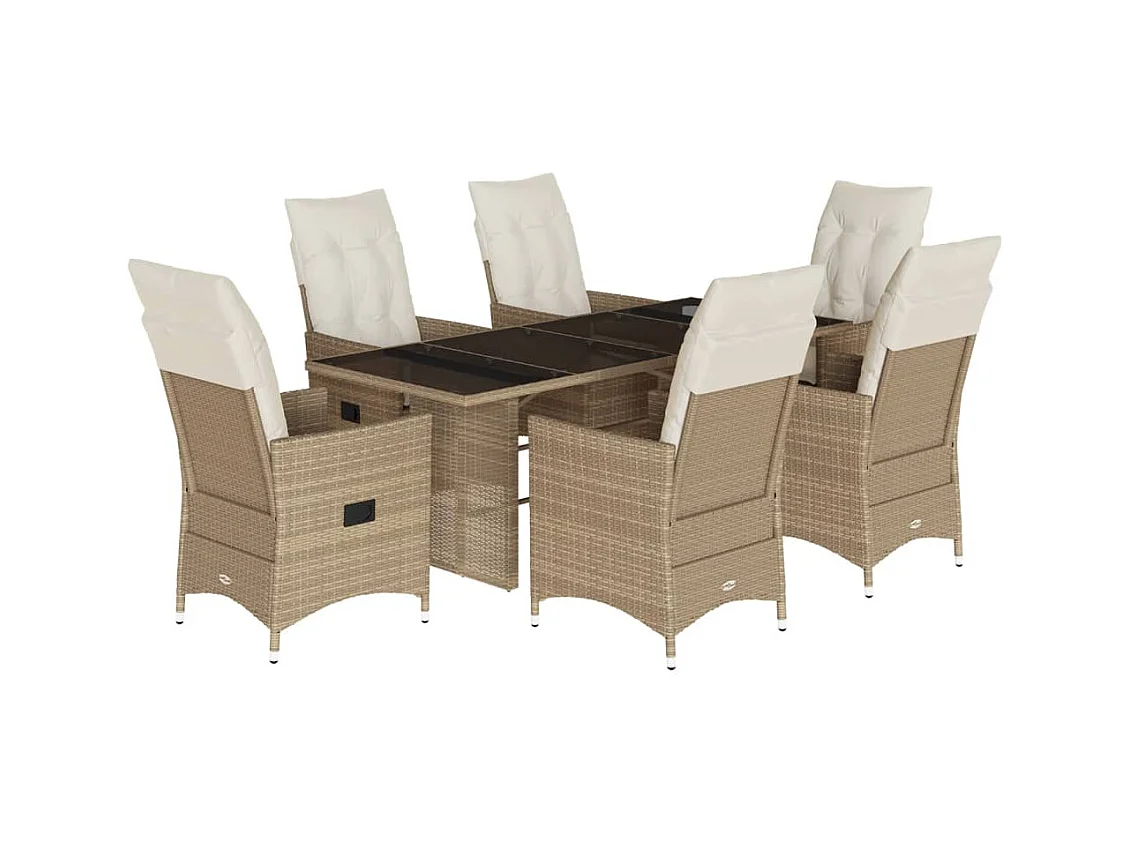 Garden Furniture -  7-delige Tuinset met kussens poly rattan beige