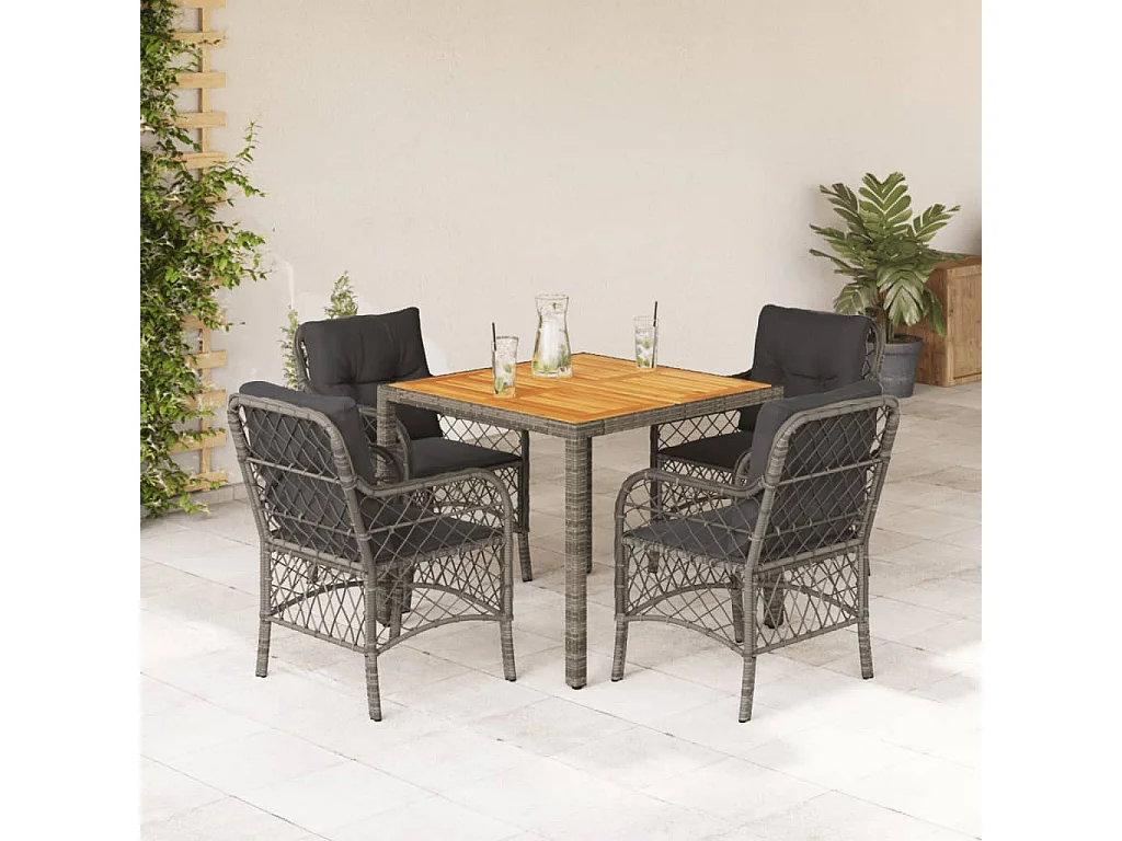 Tore  Ensemble à manger de jardin 5 pcs coussins gris résine tressée