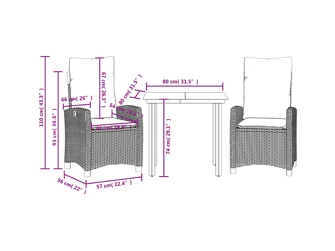 Danira  3-delige Tuinset met kussens poly rattan beige