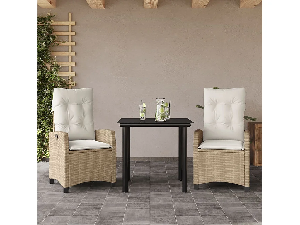 Danira  Ensemble à manger de jardin et coussins 3 pcs Beige poly rotin