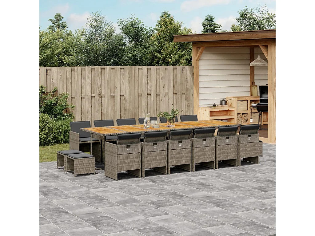 Bonno  17-delige Tuinset met kussens poly rattan grijs