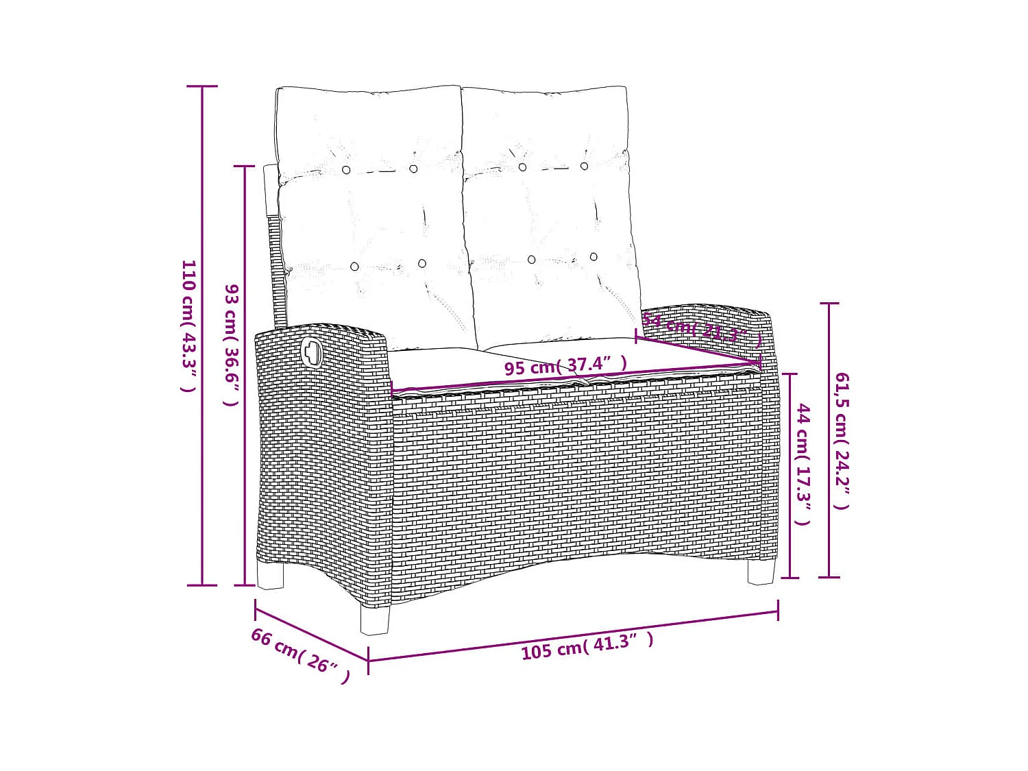 Isyra  2-delige Tuinset met kussens poly rattan zwart