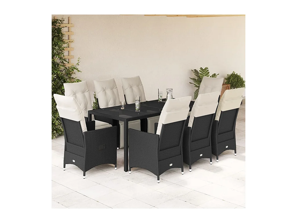 Essex  Ensemble à manger de jardin 9pcs coussins noir résine tressée