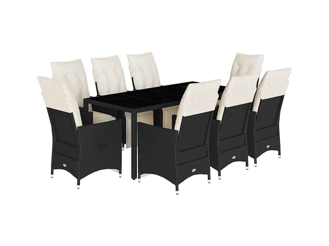 Essex  Set de comedor de jardín 9 pzas y cojines ratán sintético negro
