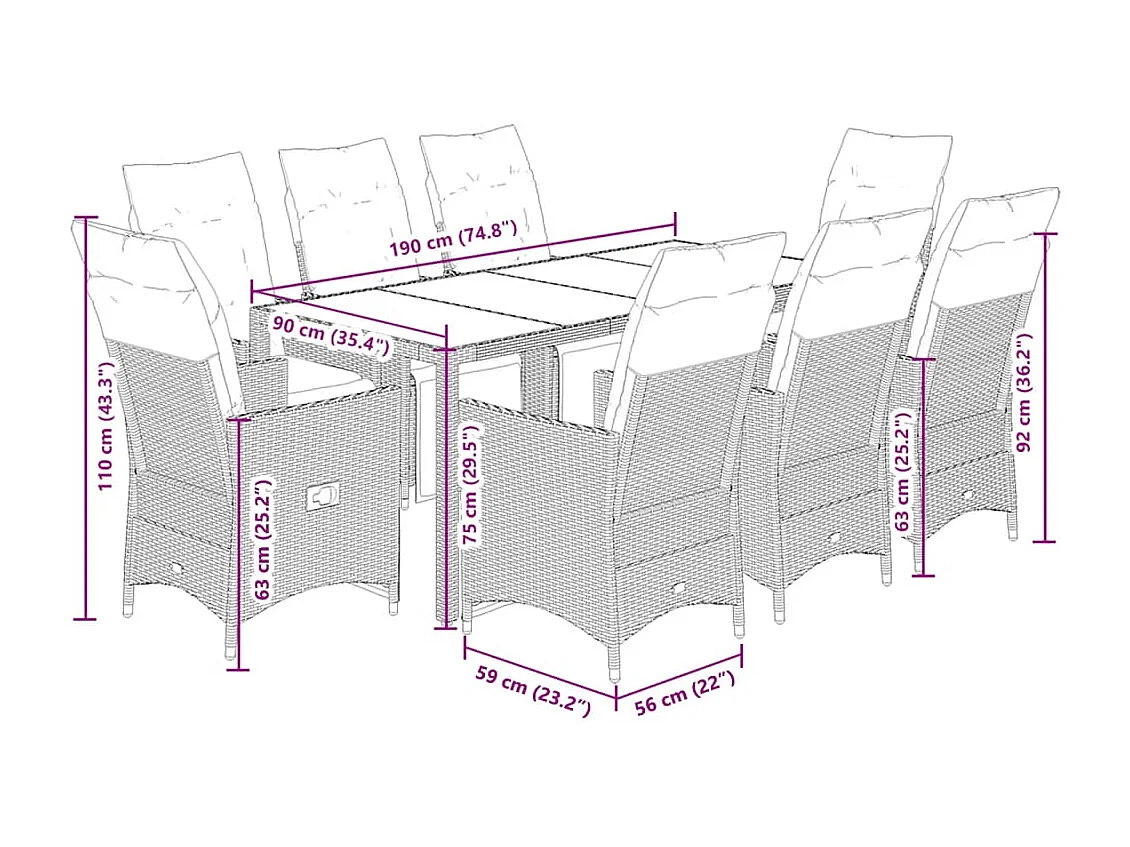 Essex  9-delige Tuinset poly rattan zwart