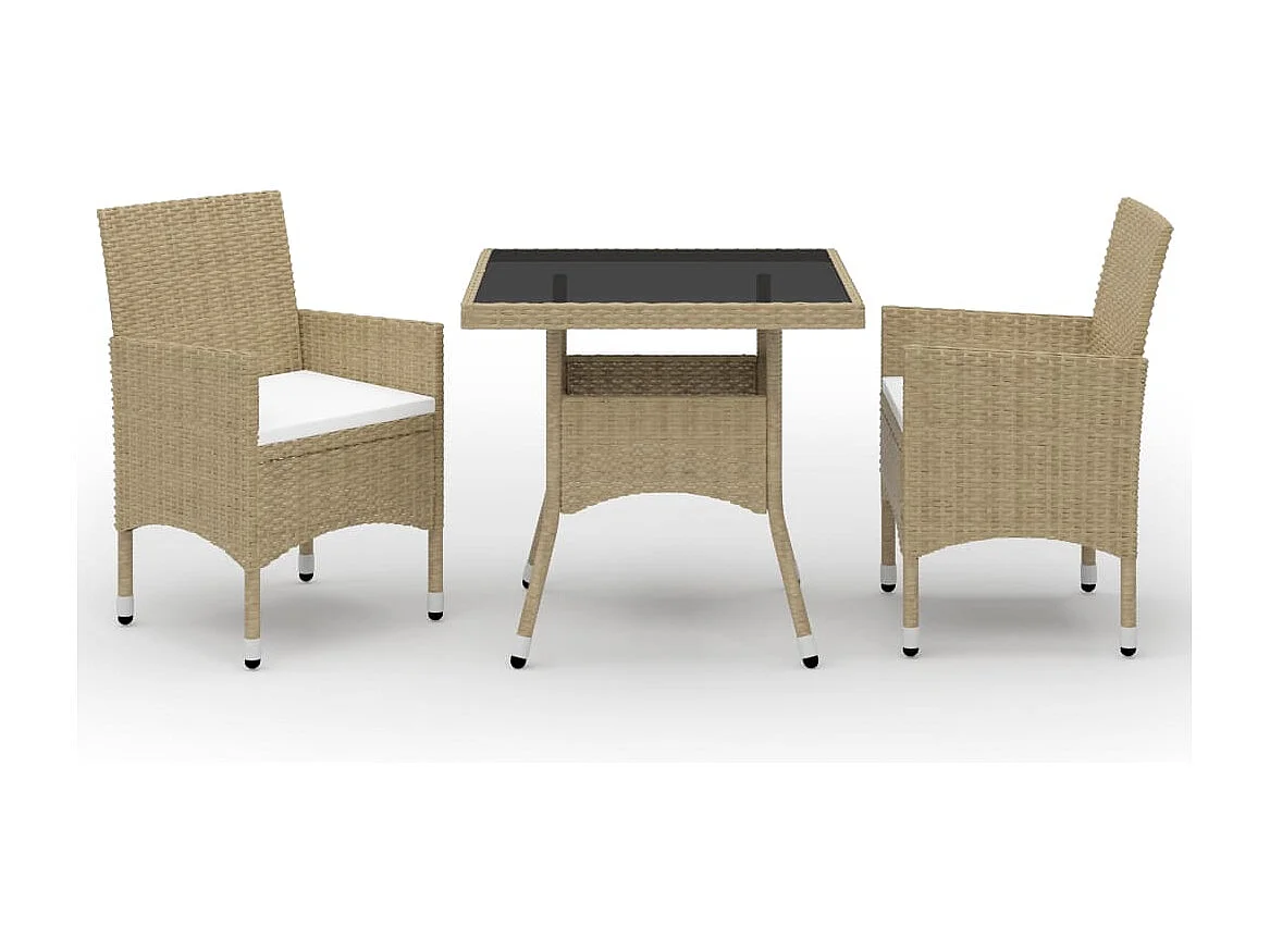 Deerlijk  Ensemble à manger de jardin 3 pcs Beige Résine tressée et verre
