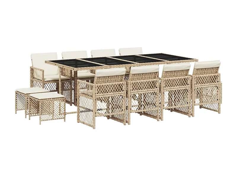 Lubbeek  13-delige Tuinset met kussens poly rattan beige