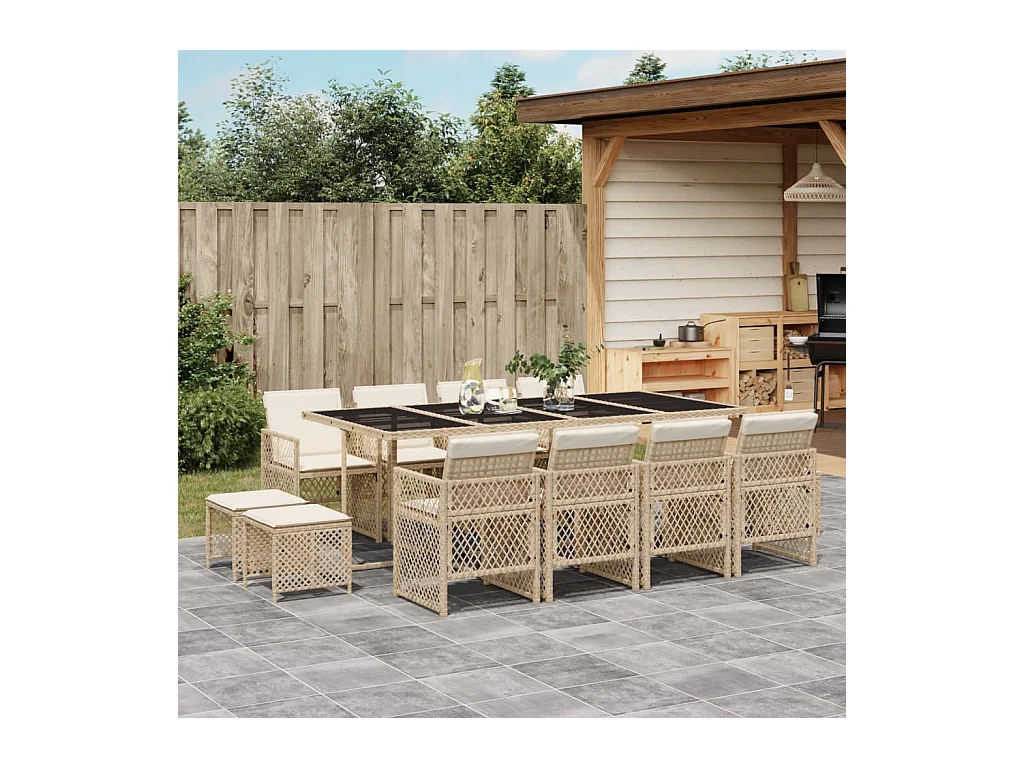 Lubbeek  13-delige Tuinset met kussens poly rattan beige