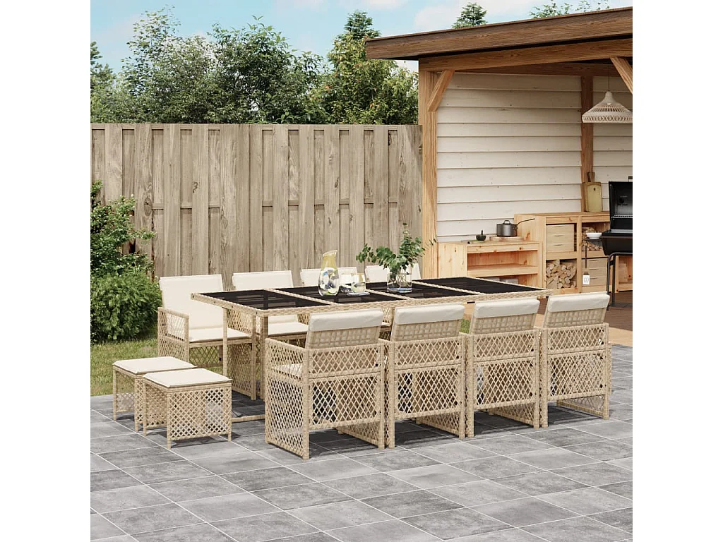 Lubbeek  Ensemble à manger de jardin et coussins 13 pcs beige