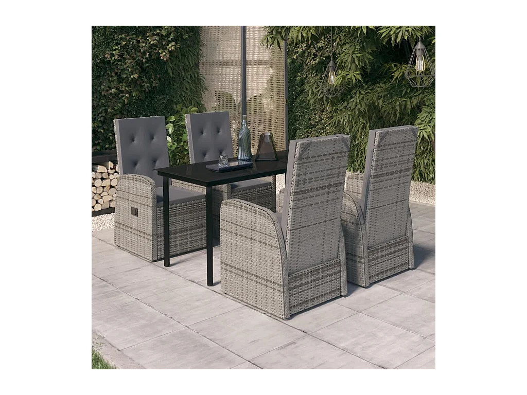 Batur  Ensemble à manger de jardin avec coussins 5 pcs Gris