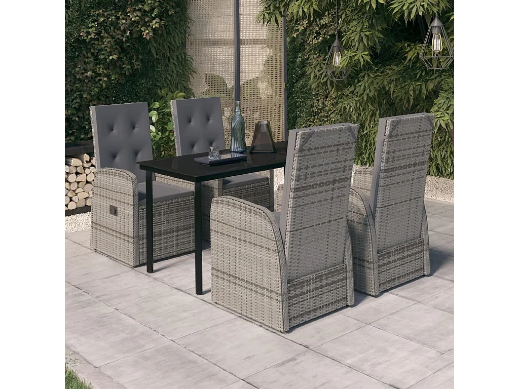 Batur  Juego de comedor de jardín 5 piezas con cojines gris