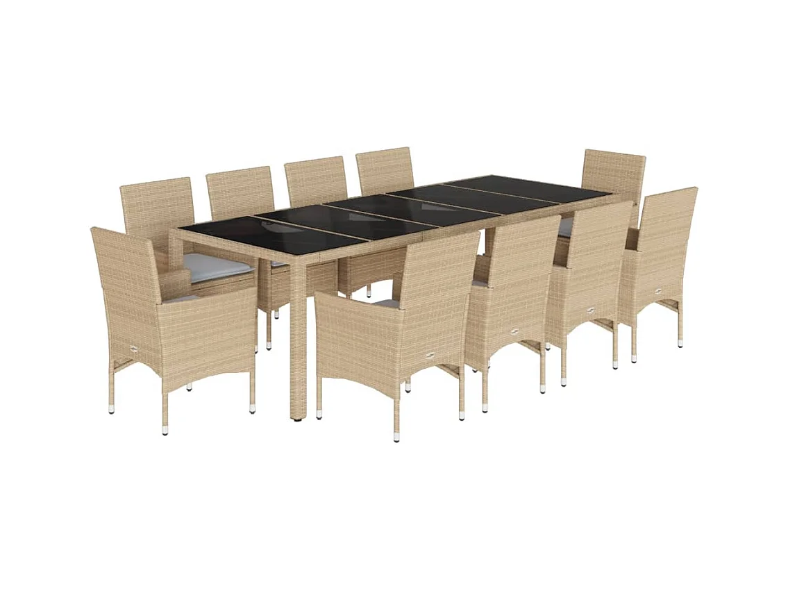 Ulric  11-delige Tuinset met kussens poly rattan en glas beige