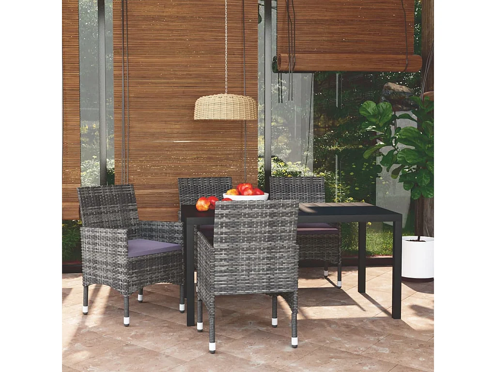 Kelly  Ensemble à manger de jardin coussins 5pcs Résine tressée Gris