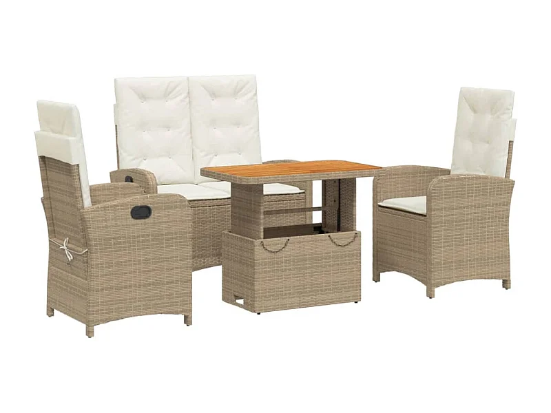 Gorham  Set de comedor jardín con cojines 4 pzas ratán sintético beige