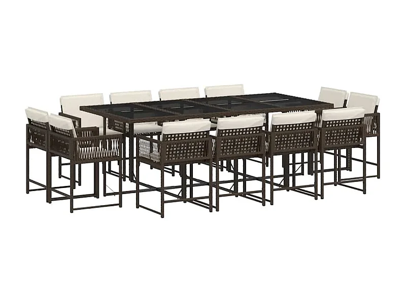 Emilia  Set muebles de jardín 13 pzas y cojines ratán sintético marrón