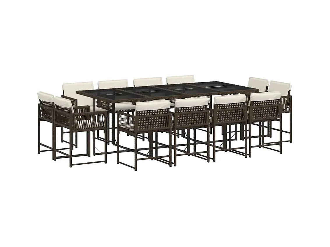 Emilia  Set muebles de jardín 13 pzas y cojines ratán sintético marrón