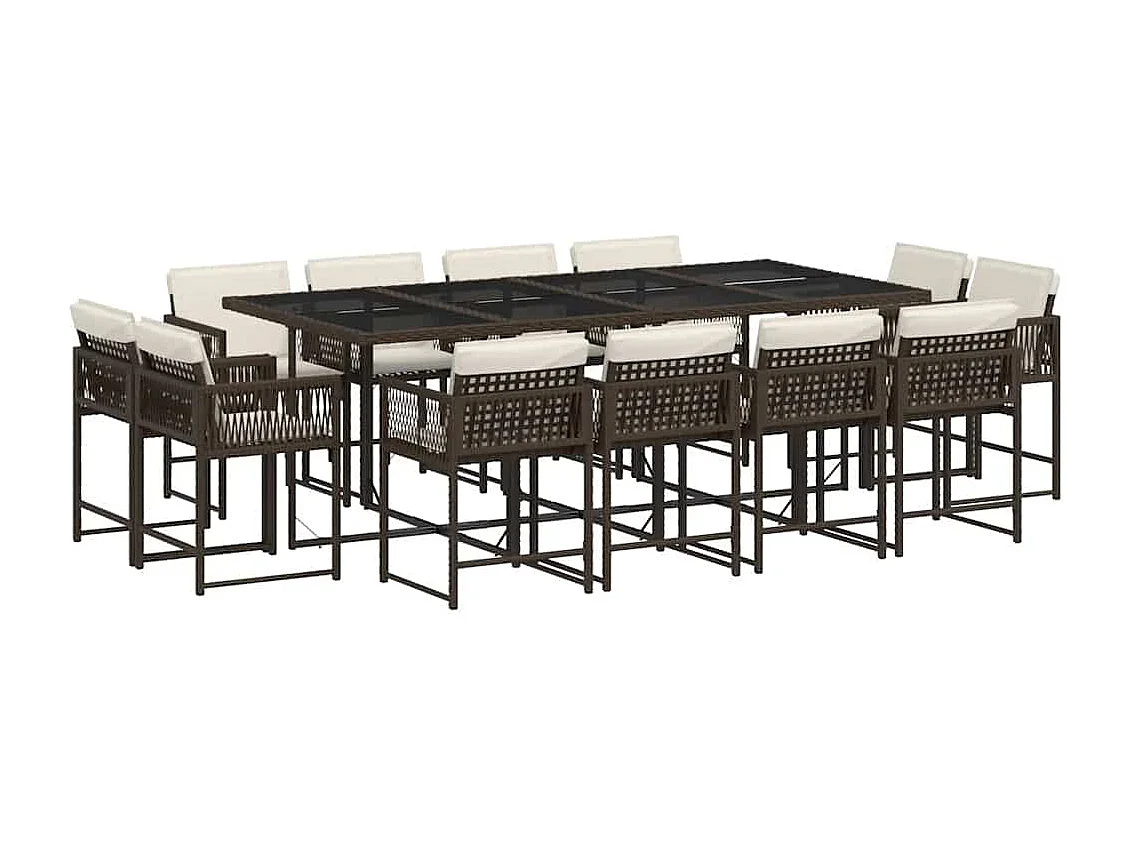 Emilia  Ensemble à manger de jardin avec coussins 13 pcs marron rotin
