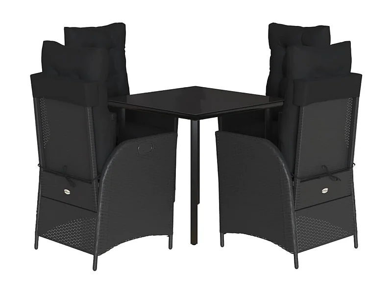 Waupun  Ensemble à manger de jardin coussins 5pcs Noir Résine tressée