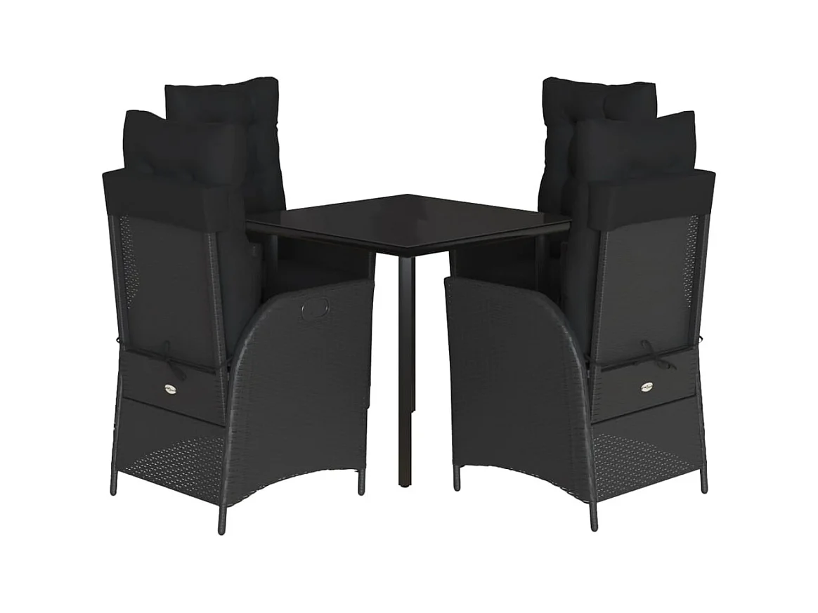 Waupun  Ensemble à manger de jardin coussins 5pcs Noir Résine tressée