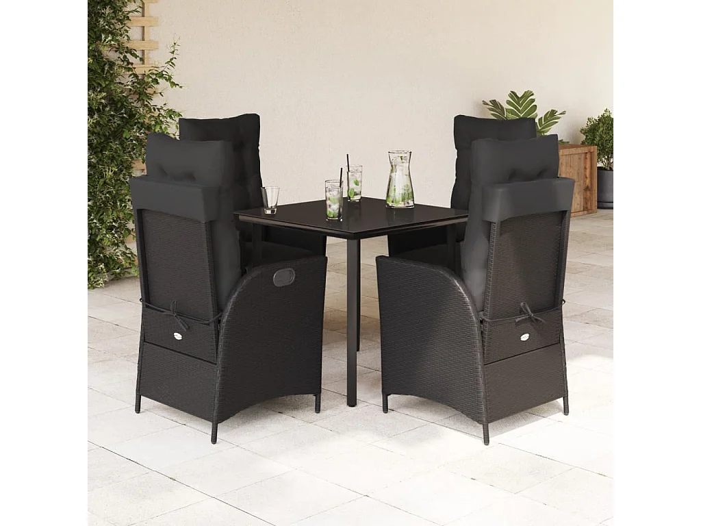 Waupun  5-delige Tuinset met kussens poly rattan zwart