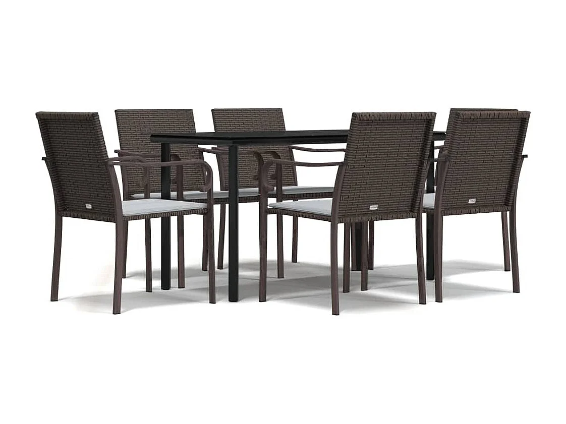 Leonie  Ensemble à manger de jardin 7 pcs coussins résine tressée acier