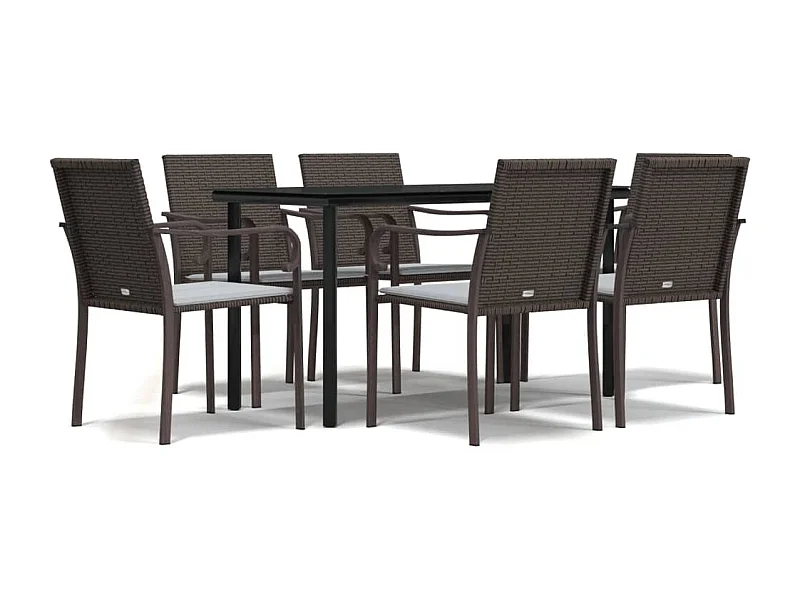 Leonie  Ensemble à manger de jardin 7 pcs coussins résine tressée acier