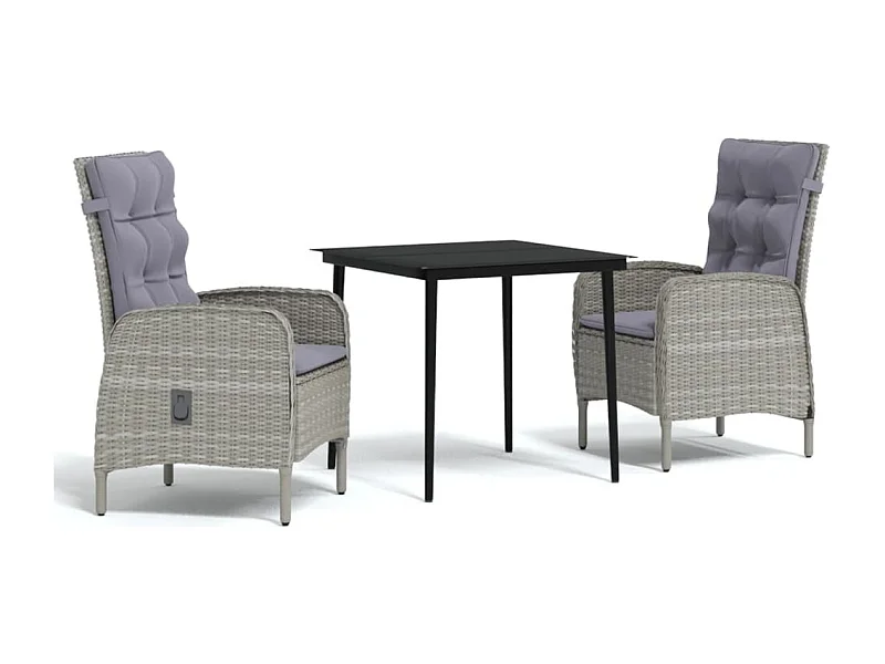 Vernon  Ensemble à manger de jardin et coussins 3 pcs Gris et noir