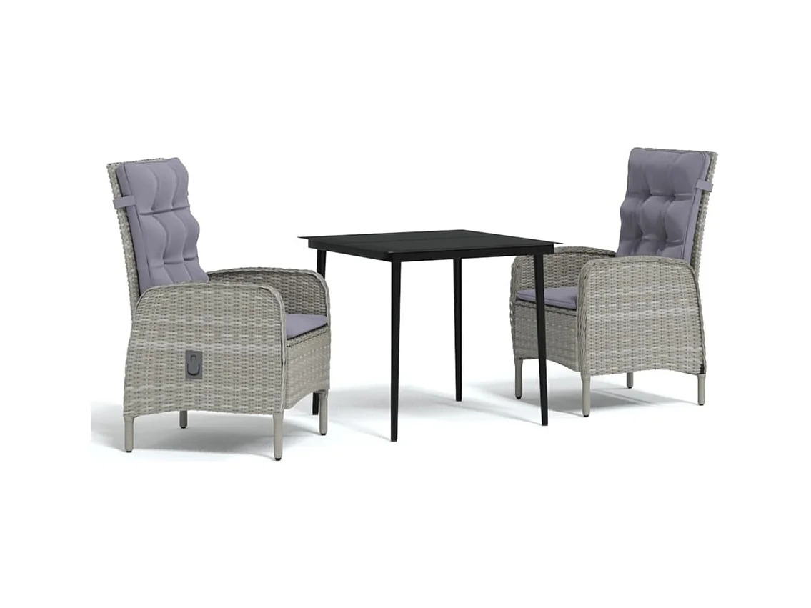 Vernon  Juego de comedor de jardín 3 piezas con cojines gris y negro