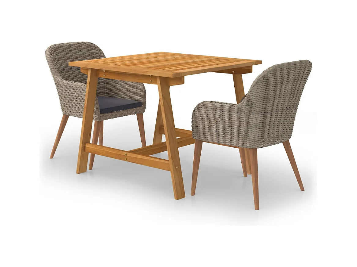 Garden Furniture -  Juego de comedor para jardín de 3 piezas marrón