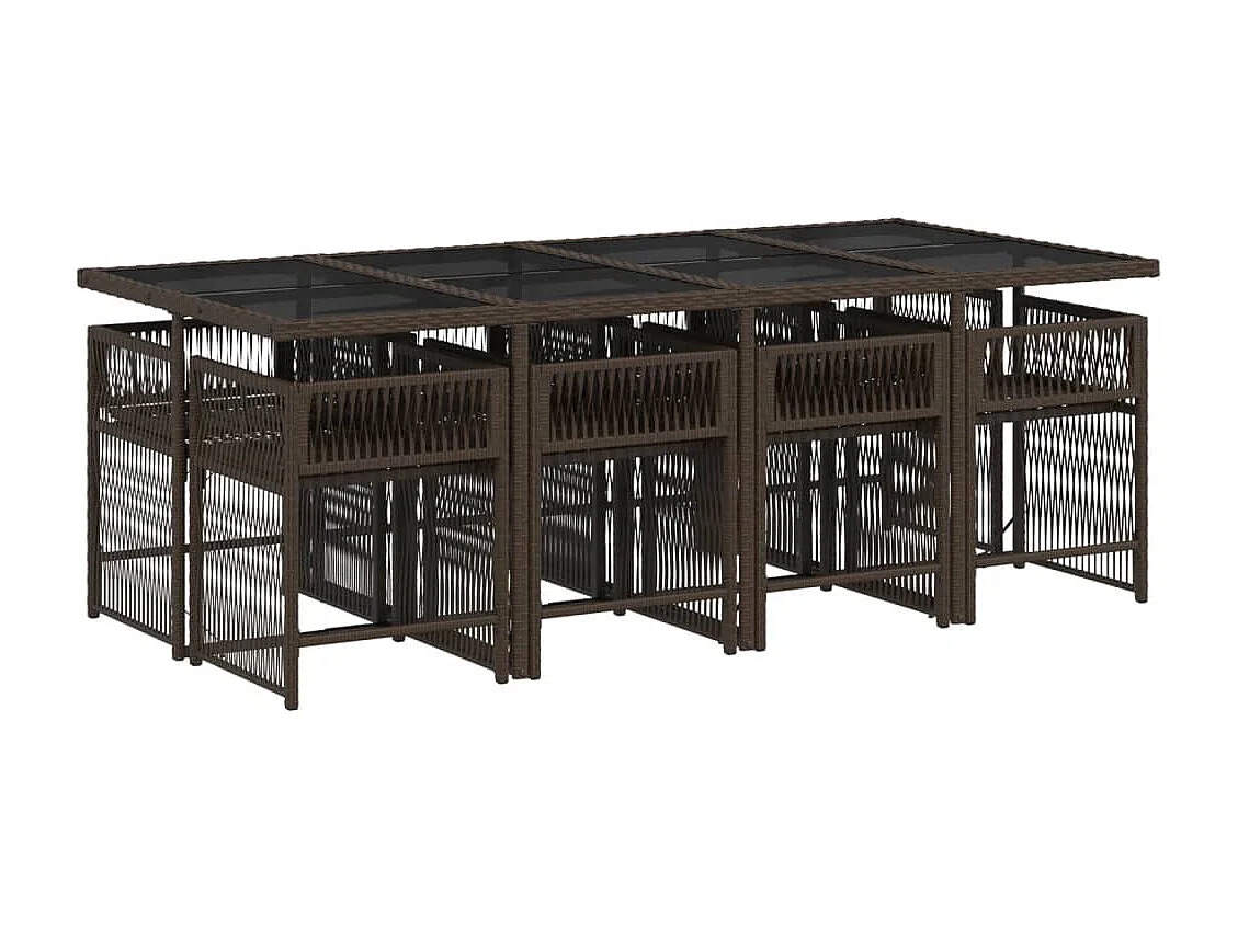 Jeffersontown  Ensemble à manger de jardin et coussins 9 pcs marron poly rotin