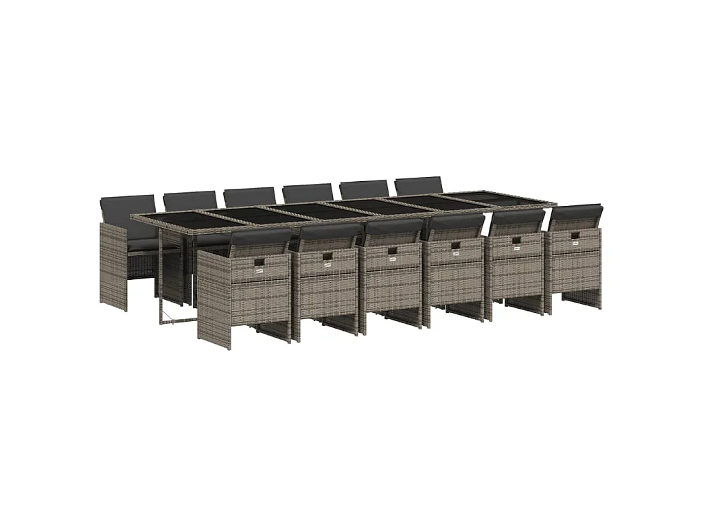 Ljungby  Ensemble à manger de jardin coussins 13 pcs gris résine tressée