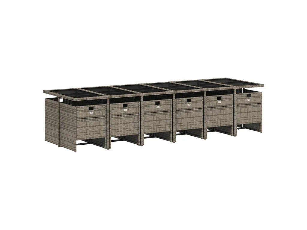 Ljungby  Ensemble à manger de jardin coussins 13 pcs gris résine tressée
