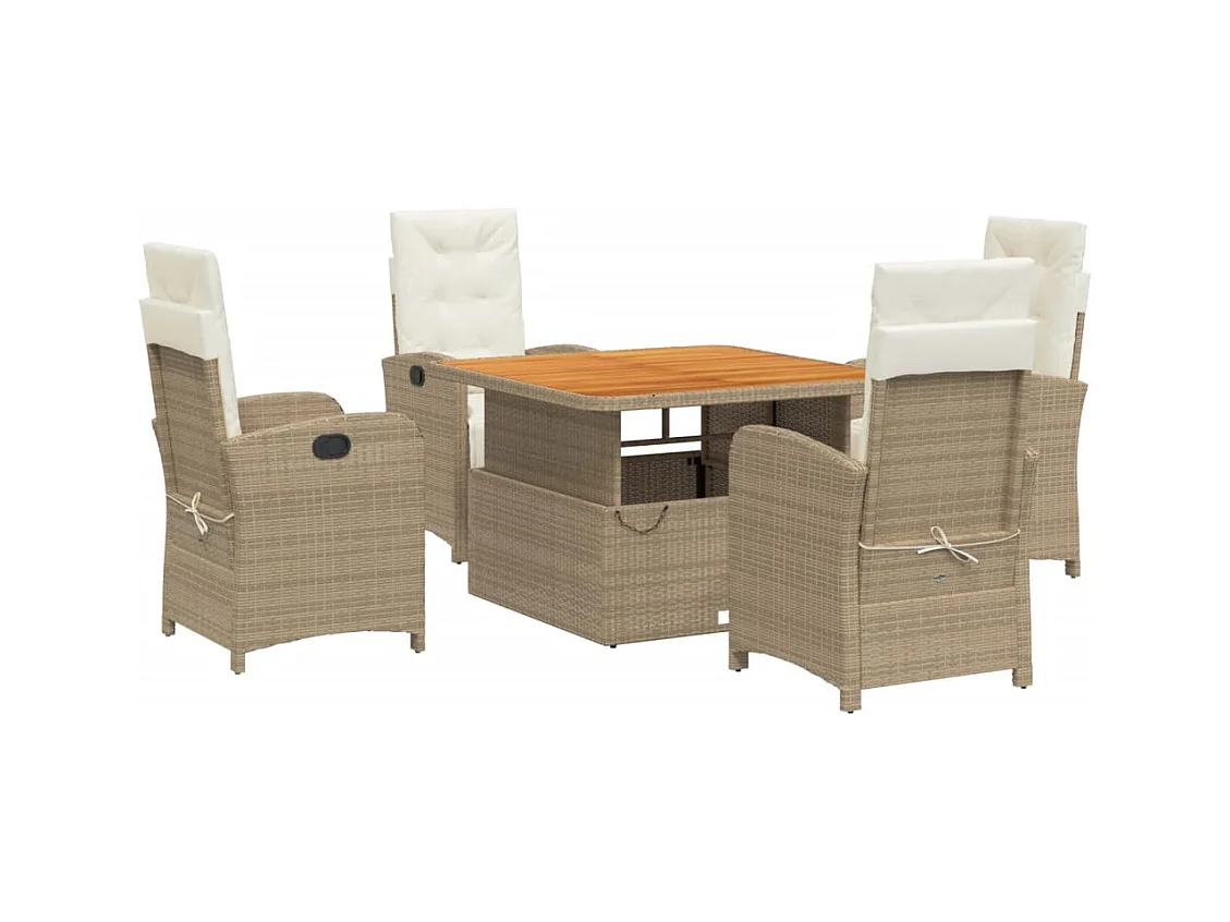 Gorham  Ensemble à manger de jardin avec coussins 5pcs Beige poly rotin