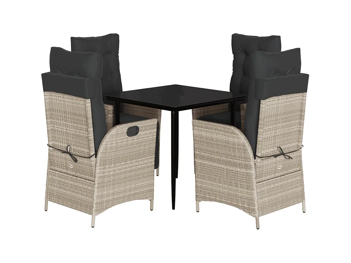 Garden Furniture -  Ensemble à manger de jardin et coussins 5 pcs gris clair rotin