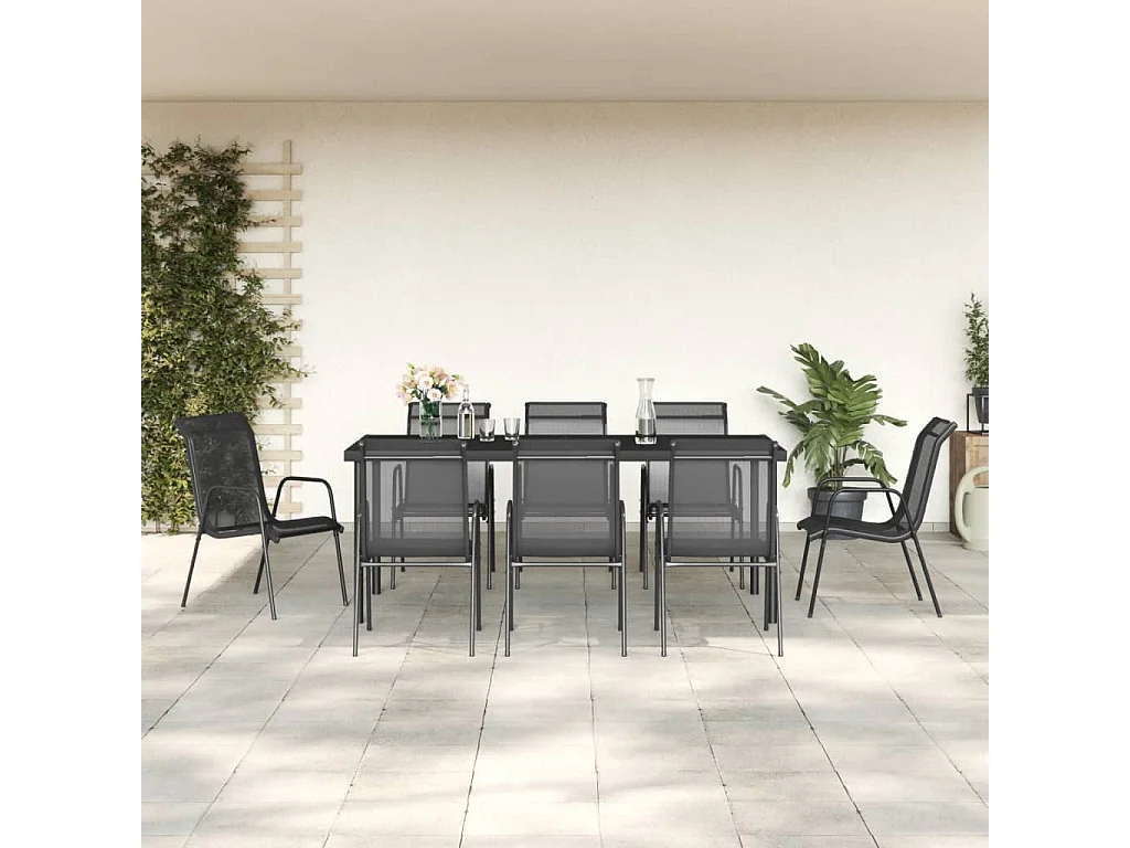 Hyères  Juego de comedor para jardín 9 piezas acero y textilene negro